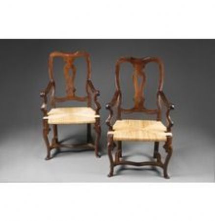 Pair of 18th-century Emilian walnut armchairs.