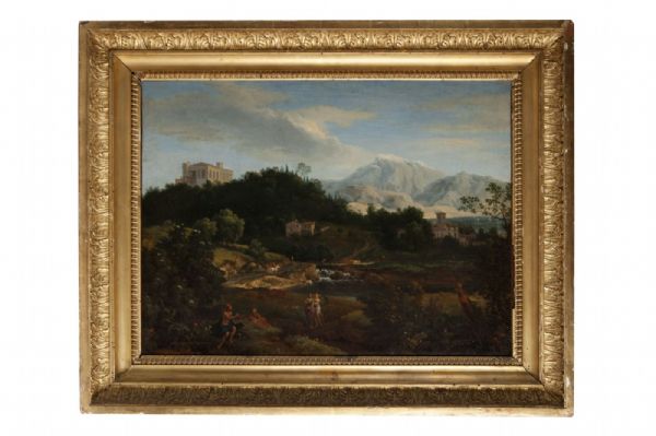 Pintura de paisagem clássica com figuras, séc. XVII - XVIII