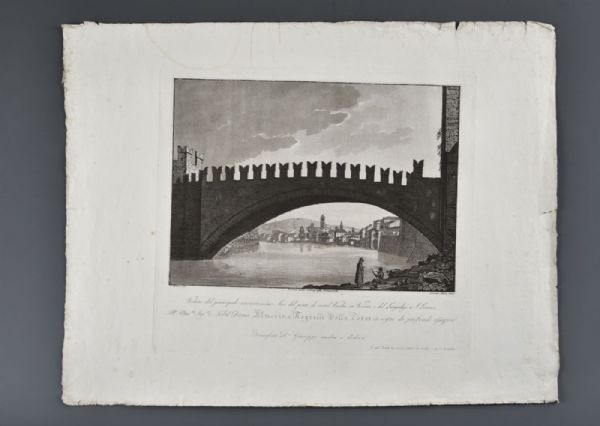 Bennassuti Giuseppe 1825 VISTA DEL PRINCIPALÍSIMO Y RENOMBRADO ARCO DEL PUENTE DE CASTELVECCHIO EN VERONA, Y DEL LUNGADIGE DE S.LORENZO