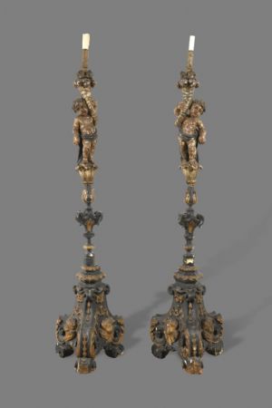 Pair of twisted candlesticks, 17th century