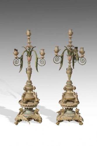 Rara coppia di candelabri laccati, Piemonte sec. XVIII